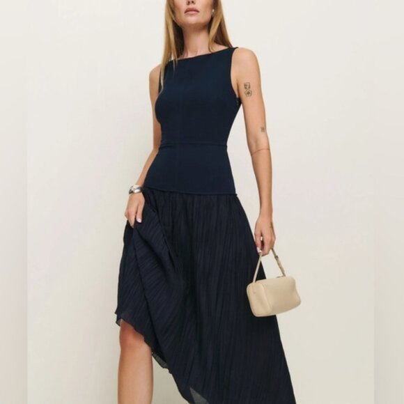 NEW Reformation Cyra Drop Waist Dress Midnight Navy Blue | US 2 UK 4 - Picture 4 of 15
